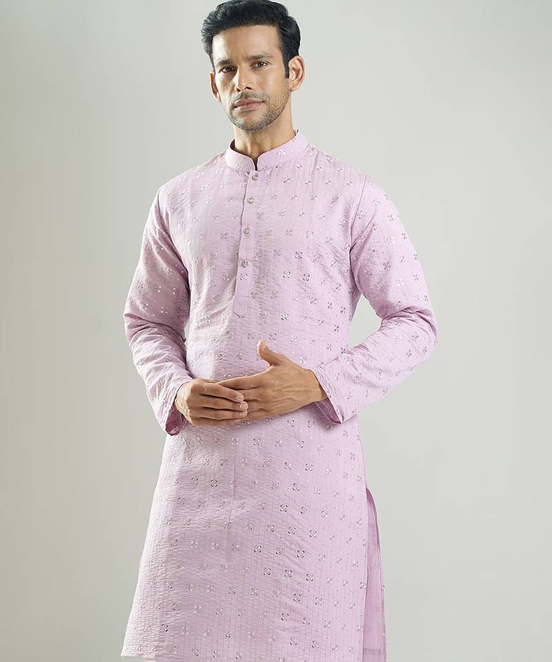 Purple embroidered silk kurta pajama