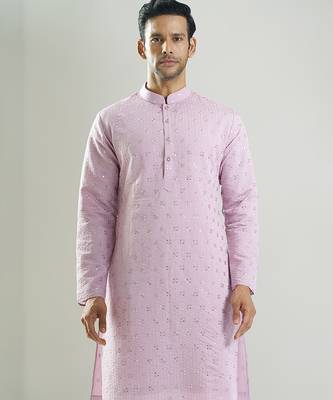 Purple embroidered silk kurta pajama 4