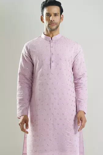 Purple embroidered silk kurta pajama