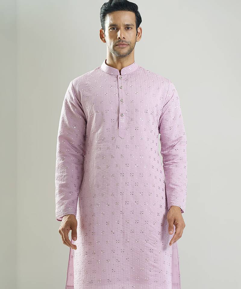 Purple embroidered silk kurta pajama