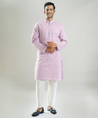 Purple embroidered silk kurta pajama 5