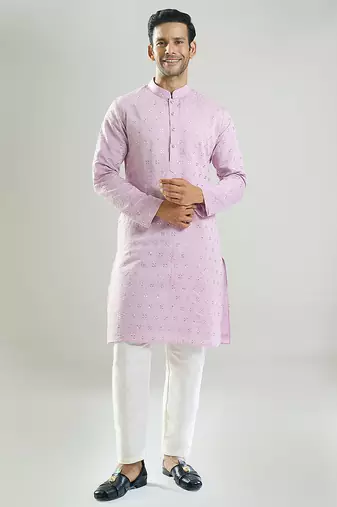 Purple embroidered silk kurta pajama