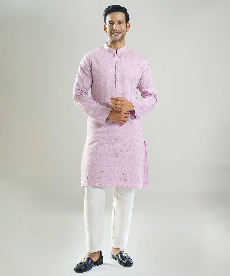Purple embroidered silk kurta pajama