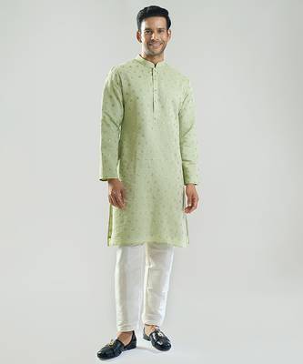Green embroidered silk kurta pajama 1