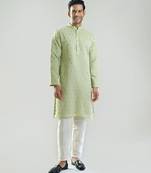 Green embroidered silk kurta pajama