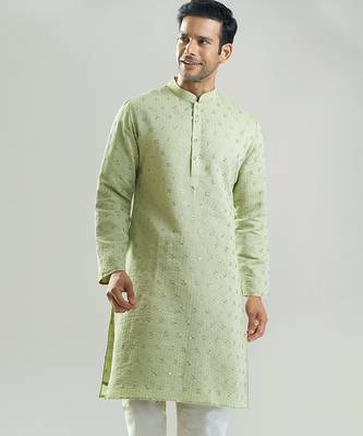 Green embroidered silk kurta pajama 2