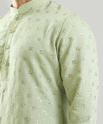 Green embroidered silk kurta pajama 3