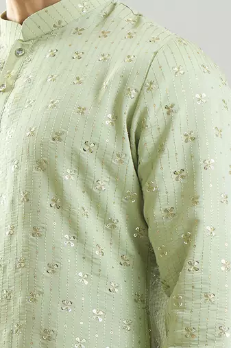 Green embroidered silk kurta pajama