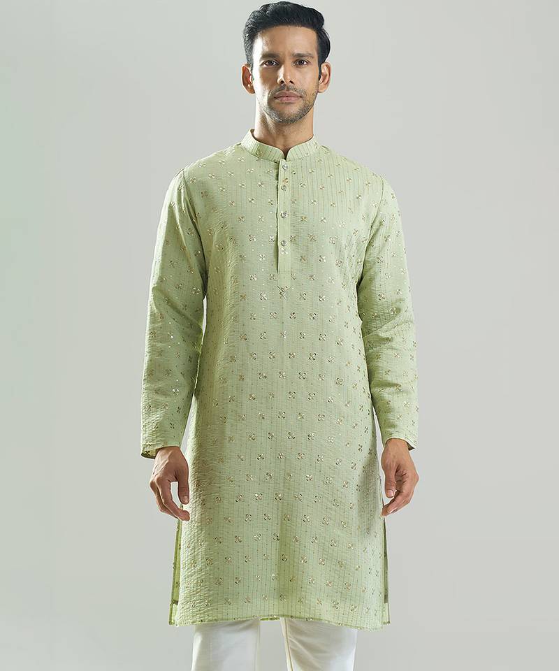 Green embroidered silk kurta pajama