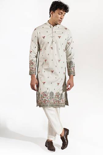 Green embroidered silk kurta pajama