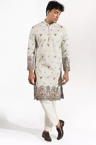 Green embroidered silk kurta pajama