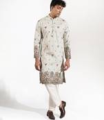 Green embroidered silk kurta pajama
