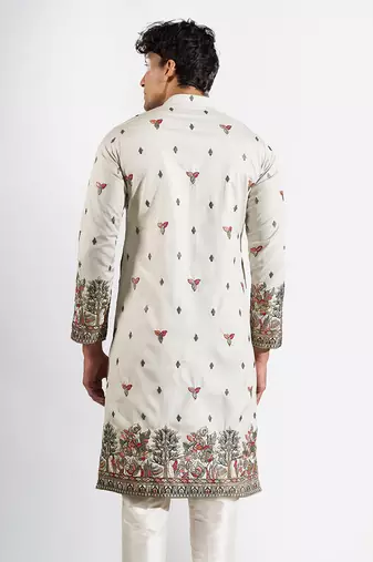 Green embroidered silk kurta pajama