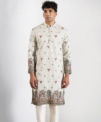 Green embroidered silk kurta pajama 3