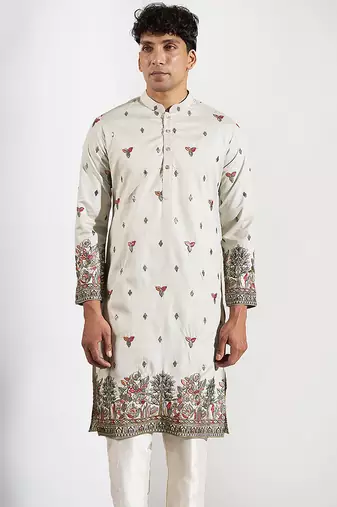 Green embroidered silk kurta pajama