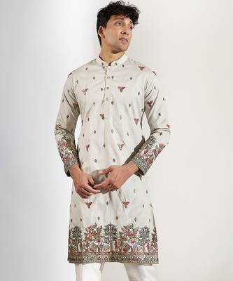 Green embroidered silk kurta pajama 4