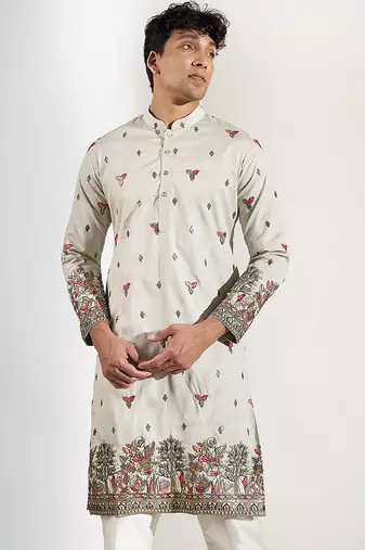 Green embroidered silk kurta pajama
