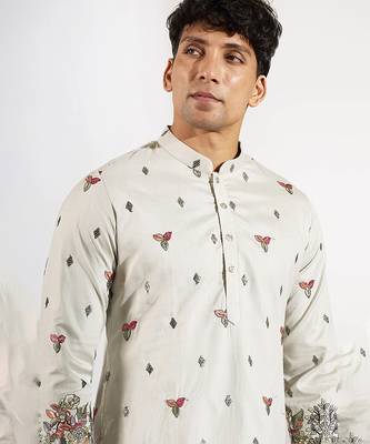 Green embroidered silk kurta pajama 5
