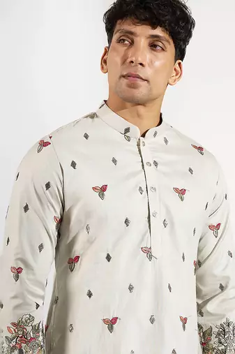 Green embroidered silk kurta pajama