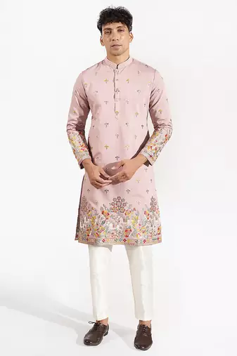 Pink embroidered silk kurta pajama