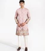 Pink embroidered silk kurta pajama