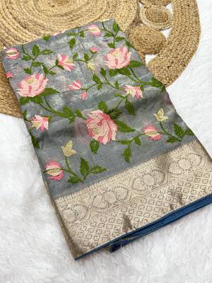 Light Grey Color Floral Tissue Saree 3
