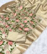 Light Yellow Color Floral Tissue Saree