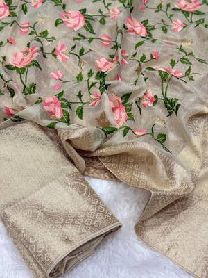 Light Yellow Color Floral Tissue Saree 2