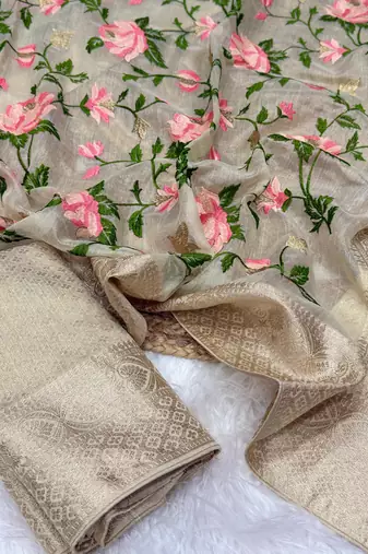 Light Yellow Color Floral Tissue Saree