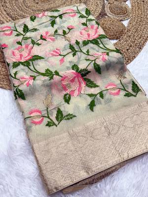 Light Yellow Color Floral Tissue Saree 3