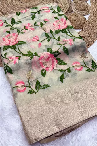 Light Yellow Color Floral Tissue Saree