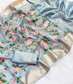 Blue Color Floral Tissue Saree
