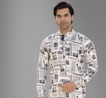 Men's newspaper print short kurta pyjama set 2