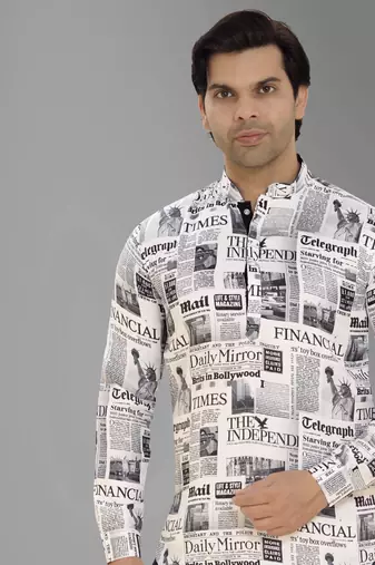 Men's newspaper print short kurta pyjama set
