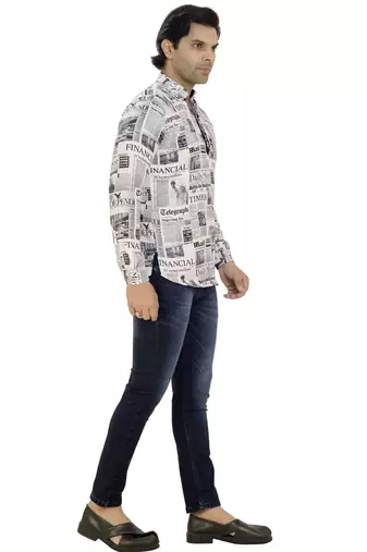 Men's newspaper print short kurta pyjama set
