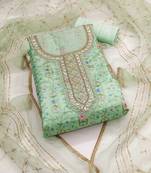 Sea-green sequins organza semi stitched churidar dress-materials