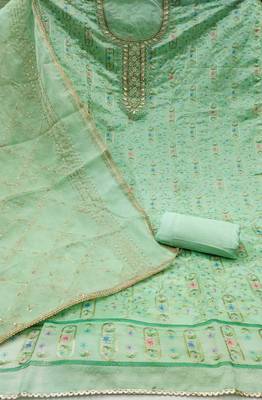 Sea-green sequins organza churidar dress-materials 2