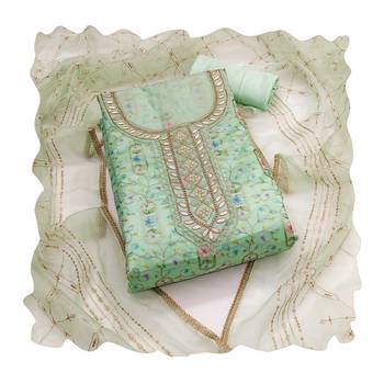Sea-green sequins organza churidar dress-materials 4