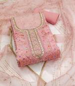 Pink sequins organza semi stitched churidar dress-materials