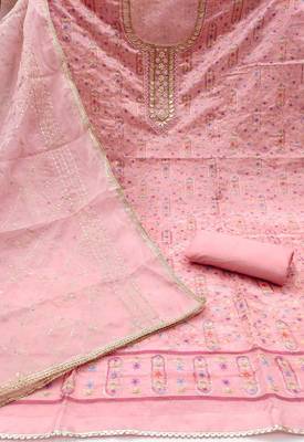 Pink sequins organza churidar dress-materials 2