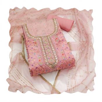 Pink sequins organza churidar dress-materials 4