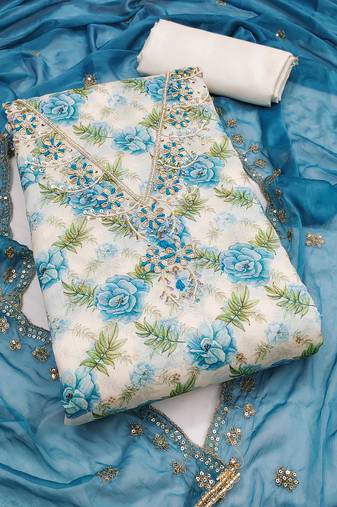 Multicolor hand embroidery cotton semi stitched churidar dress-materials