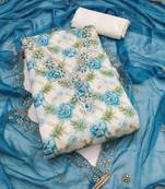 Multicolor hand embroidery cotton semi stitched churidar dress-materials