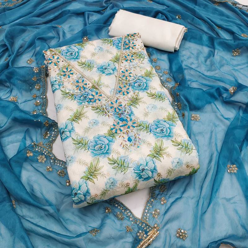 Multicolor hand embroidery cotton semi stitched churidar dress-materials