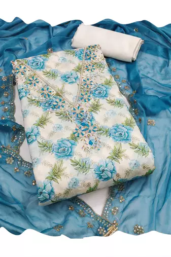 Multicolor hand embroidery cotton churidar dress-materials