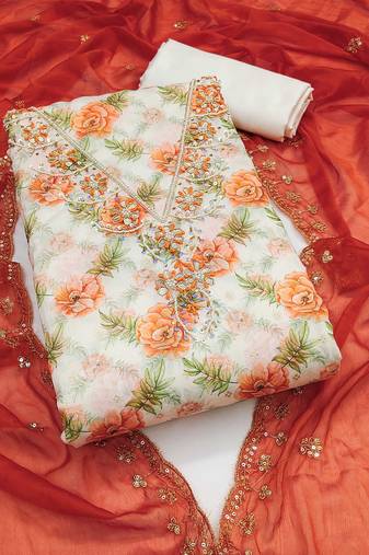 Multicolor hand embroidery cotton semi stitched churidar dress-materials