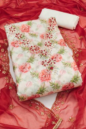 Multicolor hand embroidery cotton semi stitched churidar dress-materials