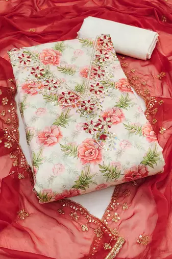 Multicolor hand embroidery cotton semi stitched churidar dress-materials