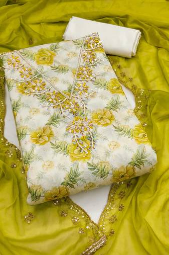 Multicolor hand embroidery cotton semi stitched churidar dress-materials