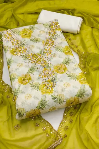 Multicolor hand embroidery cotton semi stitched churidar dress-materials